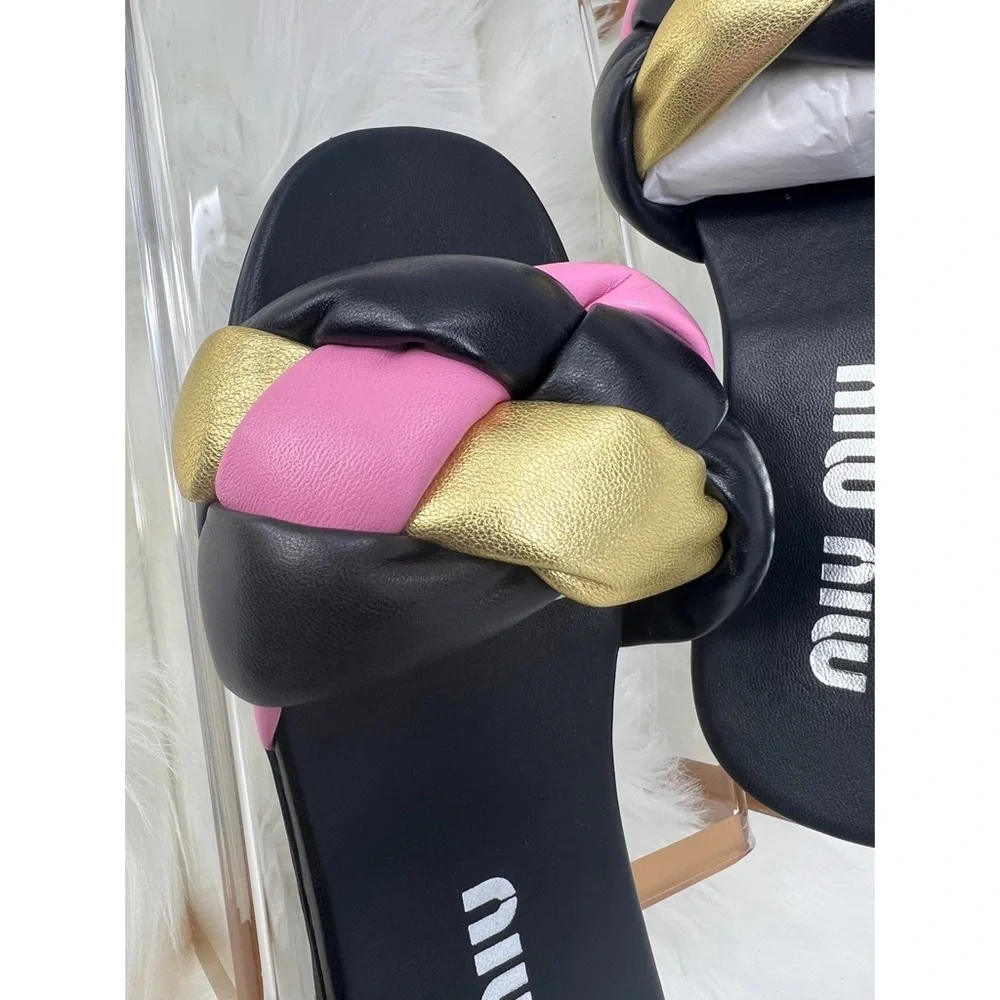 Miu Miu flat nappa leather sandals multicolor black EURO size 39/USA 9 - Picture 4 of 11